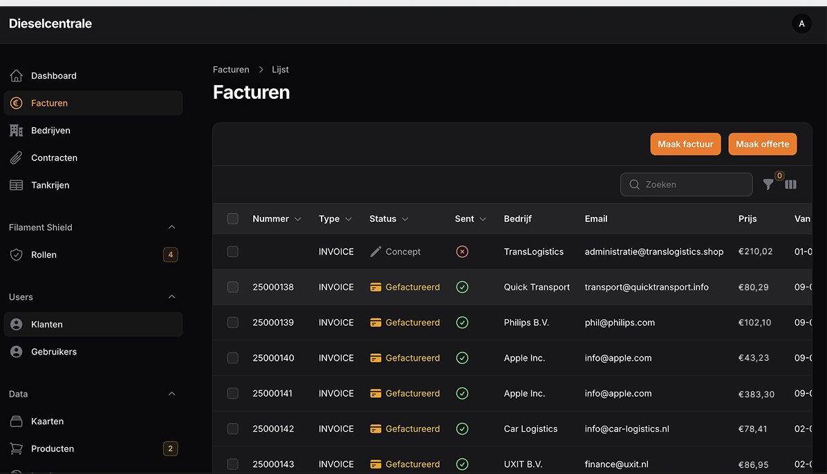 Overzicht van facturen en factuurregels waarin regels in bulk gekoppeld worden