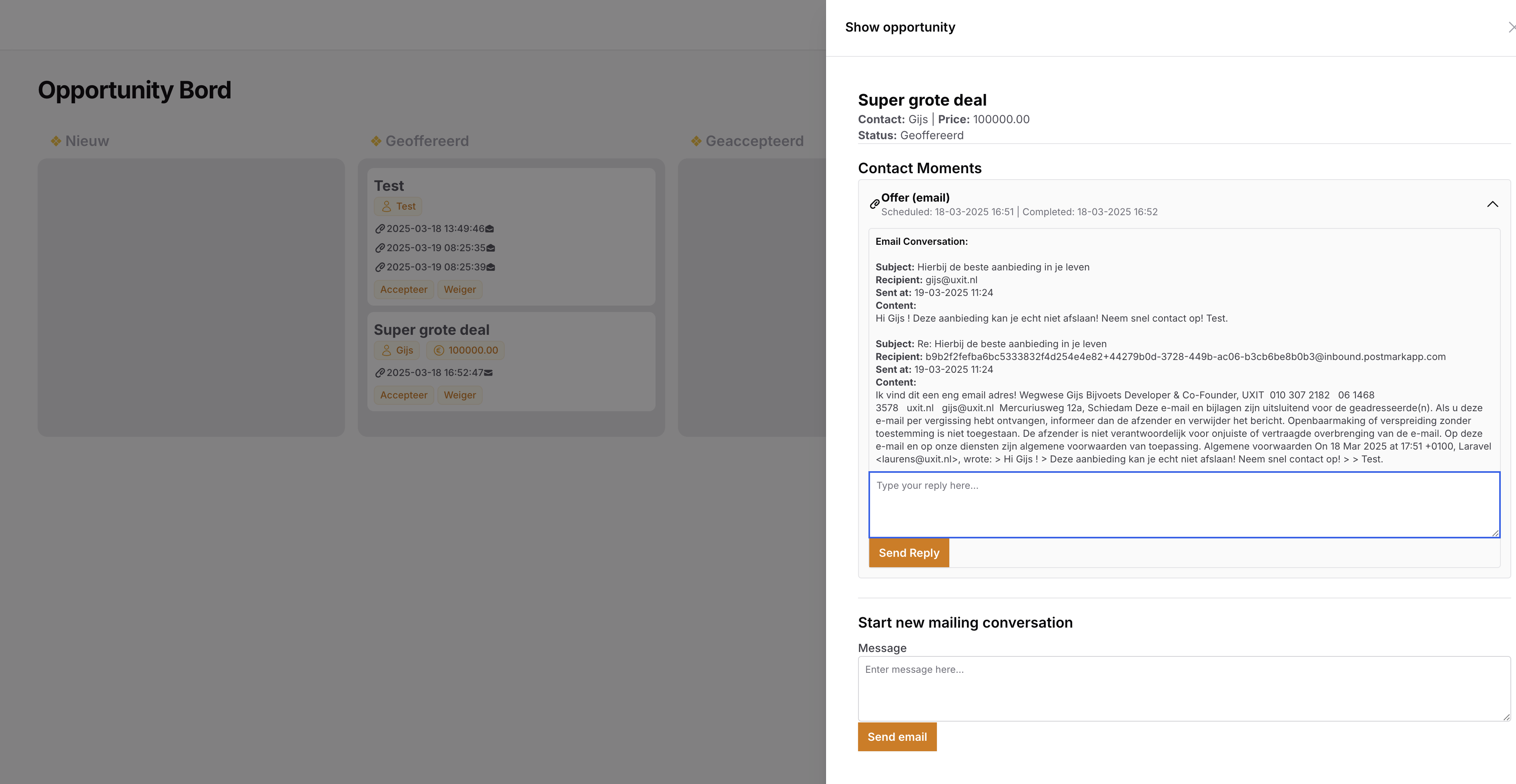CRM-bord met kansen verdeeld over fases